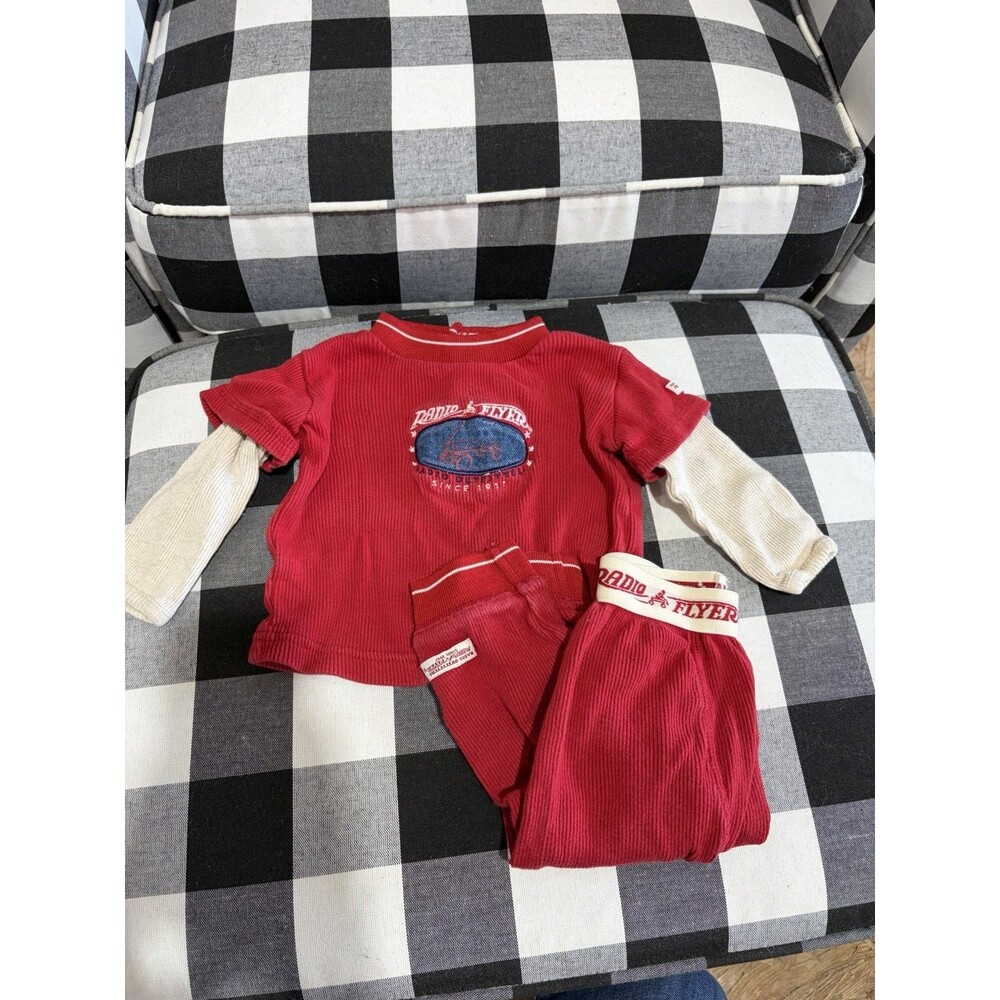 Y2K Radio Flyer 2-Piece Ribbed Outfit Set Long Sleeve Shirt & Pants 3/6 MOS